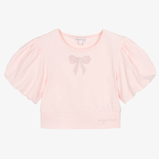 Angel's Face-Teen Girls Pink Cotton Cropped T-Shirt | Childrensalon