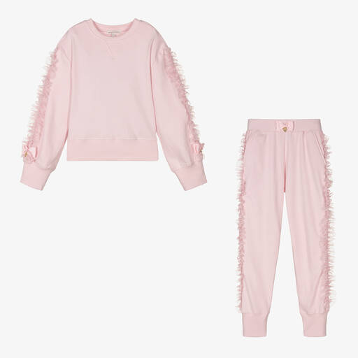 Angel's Face-Teen Girls Pink Cotton & Tulle Frill Tracksuit | Childrensalon
