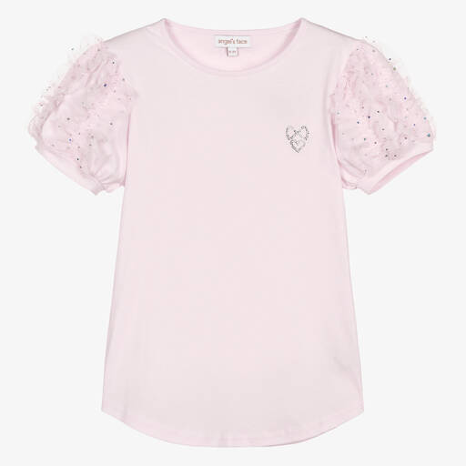 Angel's Face-Teen Girls Pink Puffed Sleeve T-Shirt | Childrensalon