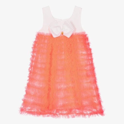 Angel's Face-Teen Girls White & Neon Orange Tulle Dress | Childrensalon