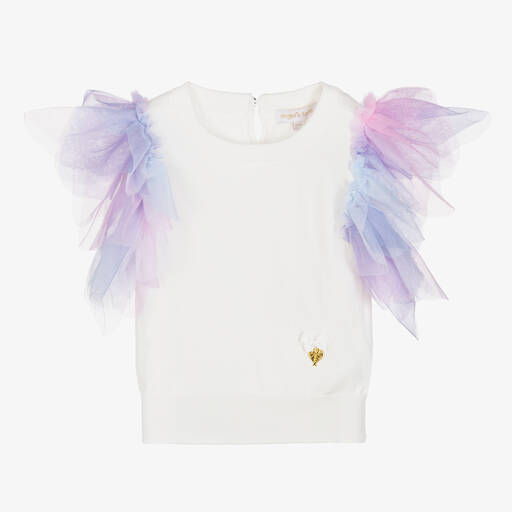 Angel's Face-White Knit & Tulle Top | Childrensalon