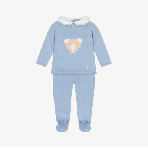 Artesanía Granlei-Baby Boys Blue Knitted 2 Piece Babygrow | Childrensalon