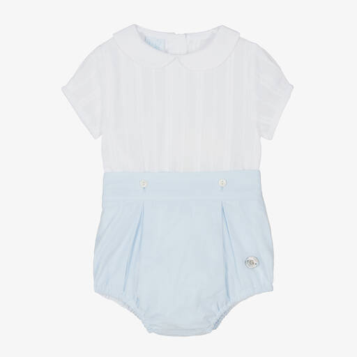 Artesanía Granlei-Baby Boys Blue & White Buster Suit | Childrensalon