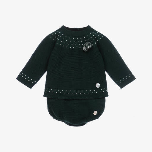 Artesanía Granlei-Baby Boys Green Knitted Shorts Set | Childrensalon