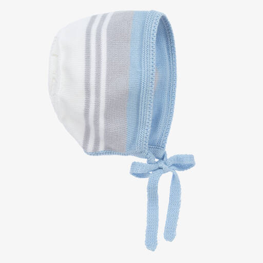 Artesanía Granlei-Baby Boys Grey & Blue Stripe Bonnet | Childrensalon