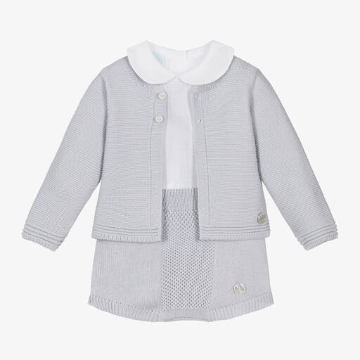 Artesanía Granlei-Baby Boys Grey Knitted Shorts Set | Childrensalon