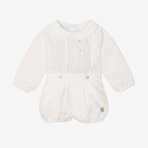 Artesanía Granlei-Baby Boys Ivory Cotton Buster Suit | Childrensalon