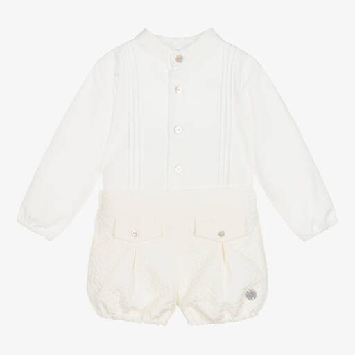 Artesanía Granlei-Baby Boys Ivory Cotton Shorts Set | Childrensalon