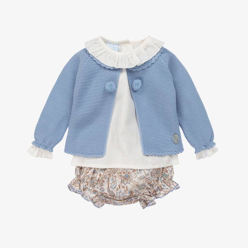 Artesanía Granlei-Baby Girls Blue Floral Shorts Set | Childrensalon