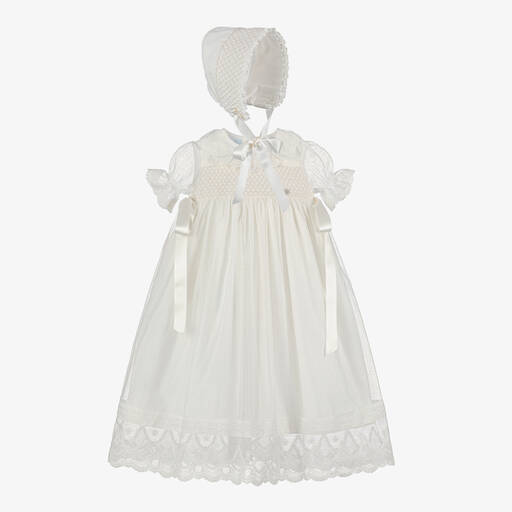 Artesanía Granlei-Baby Girls Ivory Ceremony Dress & Bonnet Set | Childrensalon