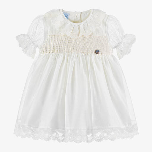 Artesanía Granlei-Baby Girls Ivory Crêpe Chiffon Dress | Childrensalon