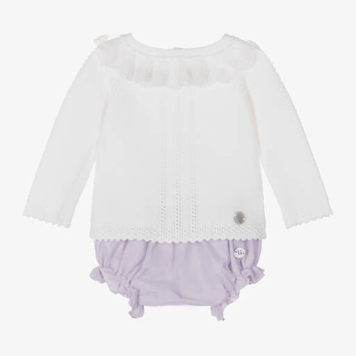 Artesanía Granlei-Baby Girls Ivory & Lilac Shorts Set | Childrensalon