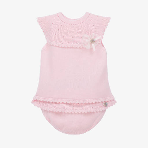 Artesanía Granlei-Baby Girls Pink Knitted Shorts Set | Childrensalon