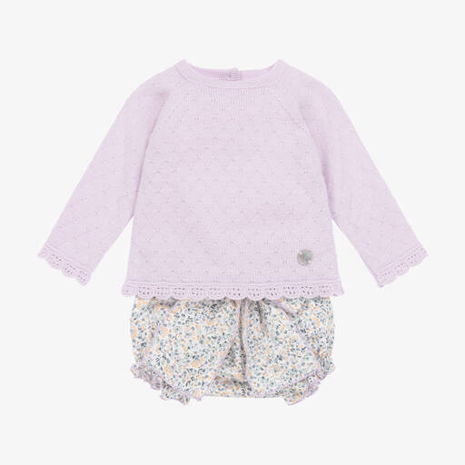 Artesanía Granlei-Baby Girls Purple Knit Shorts Set | Childrensalon