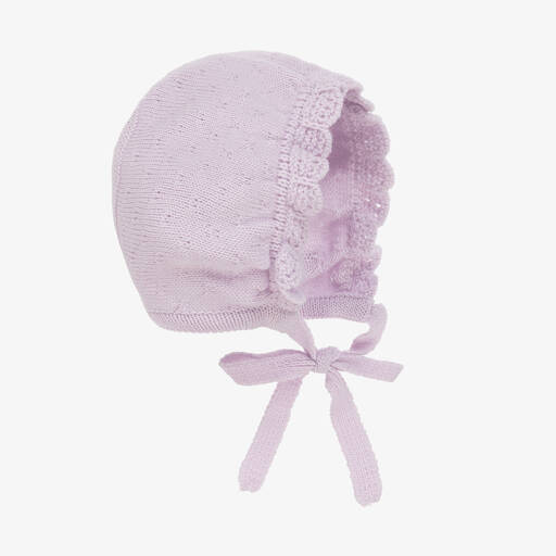 Artesanía Granlei-Baby Girls Purple Knitted Bonnet | Childrensalon