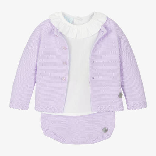 Artesanía Granlei-Baby Girls Purple Knitted Shorts Set | Childrensalon