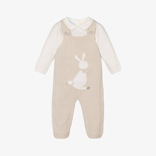Artesanía Granlei-Beige Knitted Bunny Dungaree Set | Childrensalon