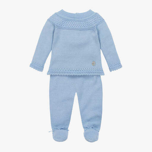 Artesanía Granlei-Blue Knitted 2 Piece Babygrow | Childrensalon