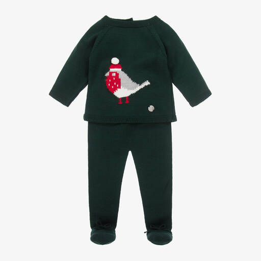 Artesanía Granlei-Boys Green Knitted 2 Piece Robin Babygrow | Childrensalon