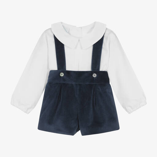 Artesanía Granlei-Рубашка и синие шорты из хлопкового бархата | Childrensalon