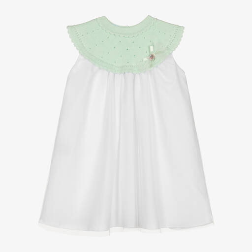 Artesanía Granlei-Girls Green Knit & Tulle Dress | Childrensalon