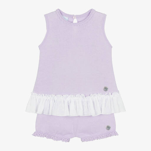 Artesanía Granlei-Girls Lilac Purple Knitted Shorts Set | Childrensalon