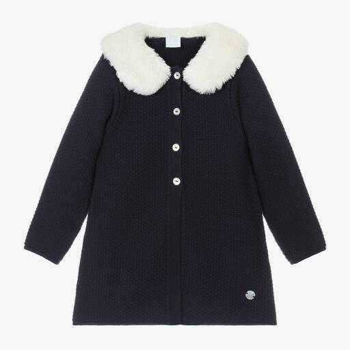 Artesanía Granlei-Girls Navy Blue Knitted Coat | Childrensalon