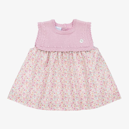 Artesanía Granlei-Girls Pink Cotton Knit Floral Dress | Childrensalon