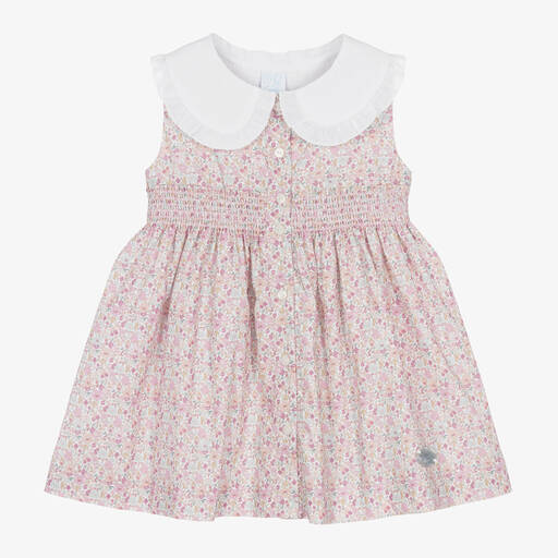 Artesanía Granlei-Girls Pink Floral Cotton Dress | Childrensalon