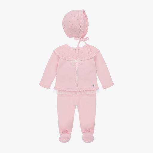 Artesanía Granlei-Girls Pink Knitted Babysuit Set | Childrensalon