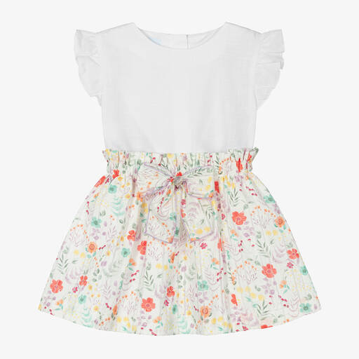 Artesanía Granlei-Girls White Cotton Floral Skirt Set | Childrensalon