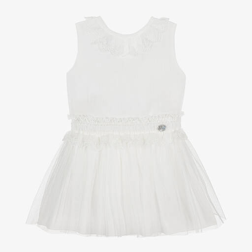 Artesanía Granlei-Girls White Cotton & Tulle Skirt Set | Childrensalon