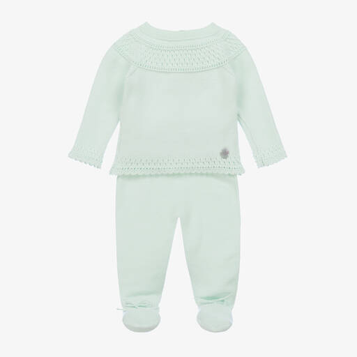 Artesanía Granlei-Green Knitted 2 Piece Babygrow | Childrensalon