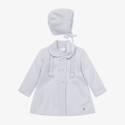 Artesanía Granlei-Grey Knitted Coat & Hat Set | Childrensalon