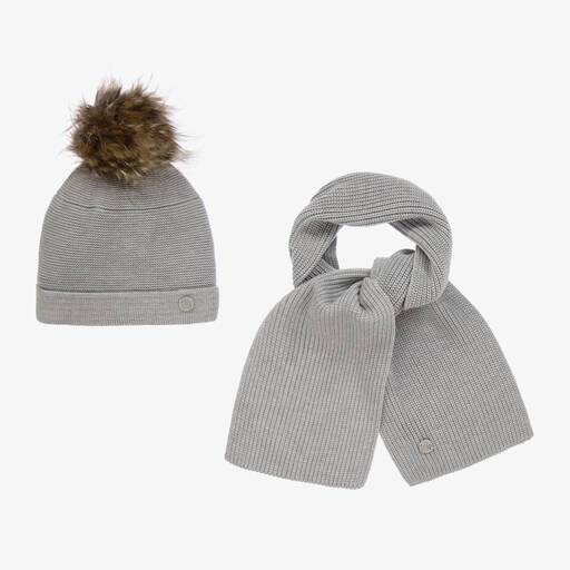 Artesanía Granlei-Grey Knitted Hat & Scarf Set | Childrensalon