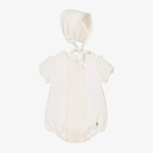 Artesanía Granlei-Ivory Babysuit & Bonnet Set  | Childrensalon