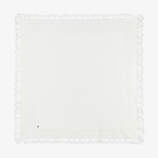 Artesanía Granlei-Ivory Cotton Knit & Lace Shawl (103cm) | Childrensalon