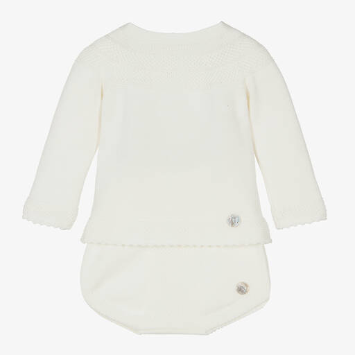Artesanía Granlei-Ivory Knitted Baby Shorts Set | Childrensalon