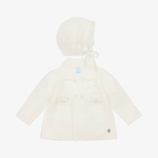 Artesanía Granlei-Ivory Knitted Pram Coat & Hat Set | Childrensalon