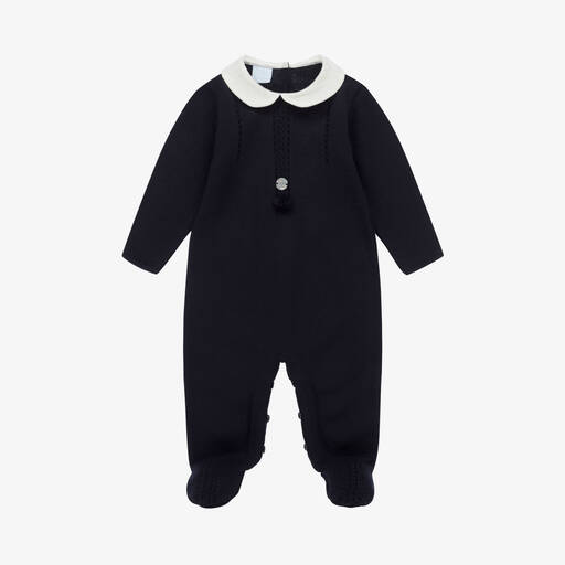 Artesanía Granlei-Navy Blue Knitted Pom-Pom Babygrow | Childrensalon