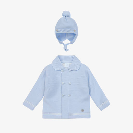 Artesanía Granlei-Pale Blue Knitted Pram Coat Set | Childrensalon
