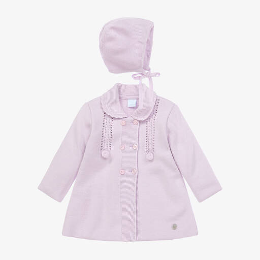 Artesanía Granlei-Purple Knitted Coat & Hat Set | Childrensalon