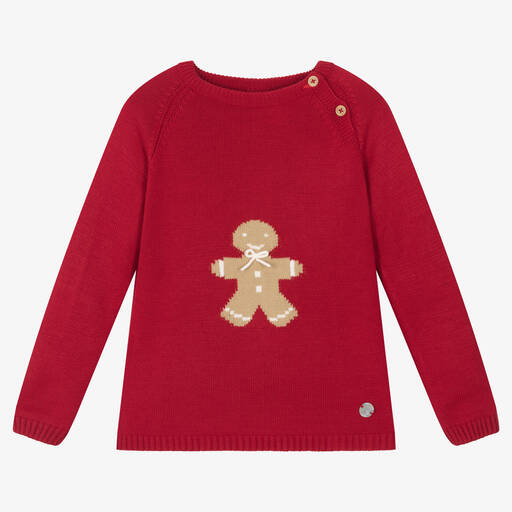 Artesanía Granlei-Красный вязаный свитер с пряничным человечком | Childrensalon
