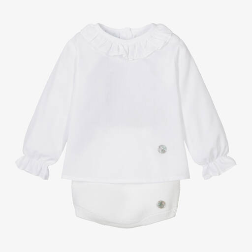 Artesanía Granlei-Белый топ из хлопка и вязаные шорты для малышей | Childrensalon