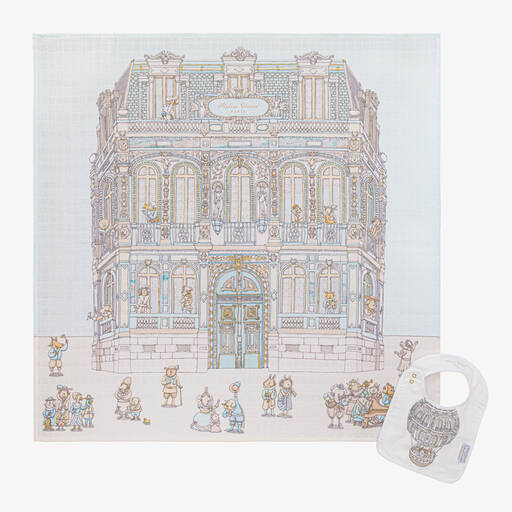 Atelier Choux Paris-Blue Organic Cotton Swaddle & Bib Set | Childrensalon