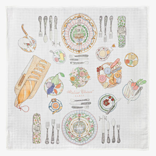 Atelier Choux Paris-White Bon Appétit Swaddle (100cm) | Childrensalon