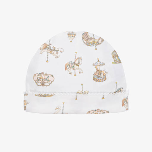 Atelier Choux Paris-White Carousel Print Cotton Layette Hat | Childrensalon