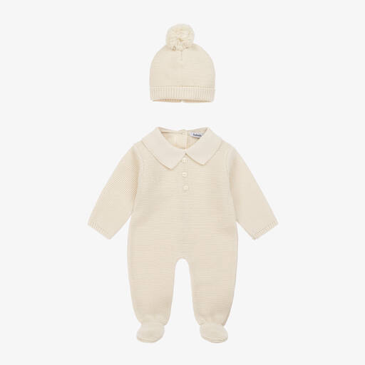 Babidu-Baby Boys Beige Knitted Babysuit Set | Childrensalon