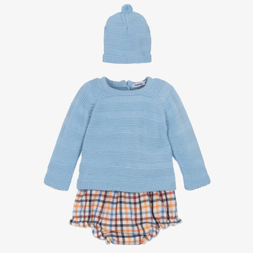 Babidu-Baby Boys Blue Knitted Shorts Set | Childrensalon