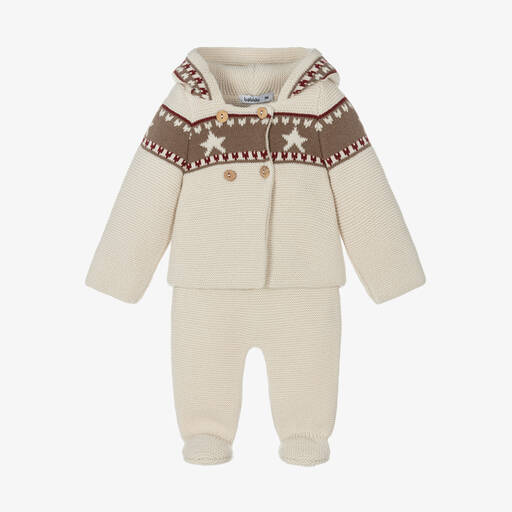 Babidu-Baby Boys Ivory Knitted Star Jacket Set | Childrensalon